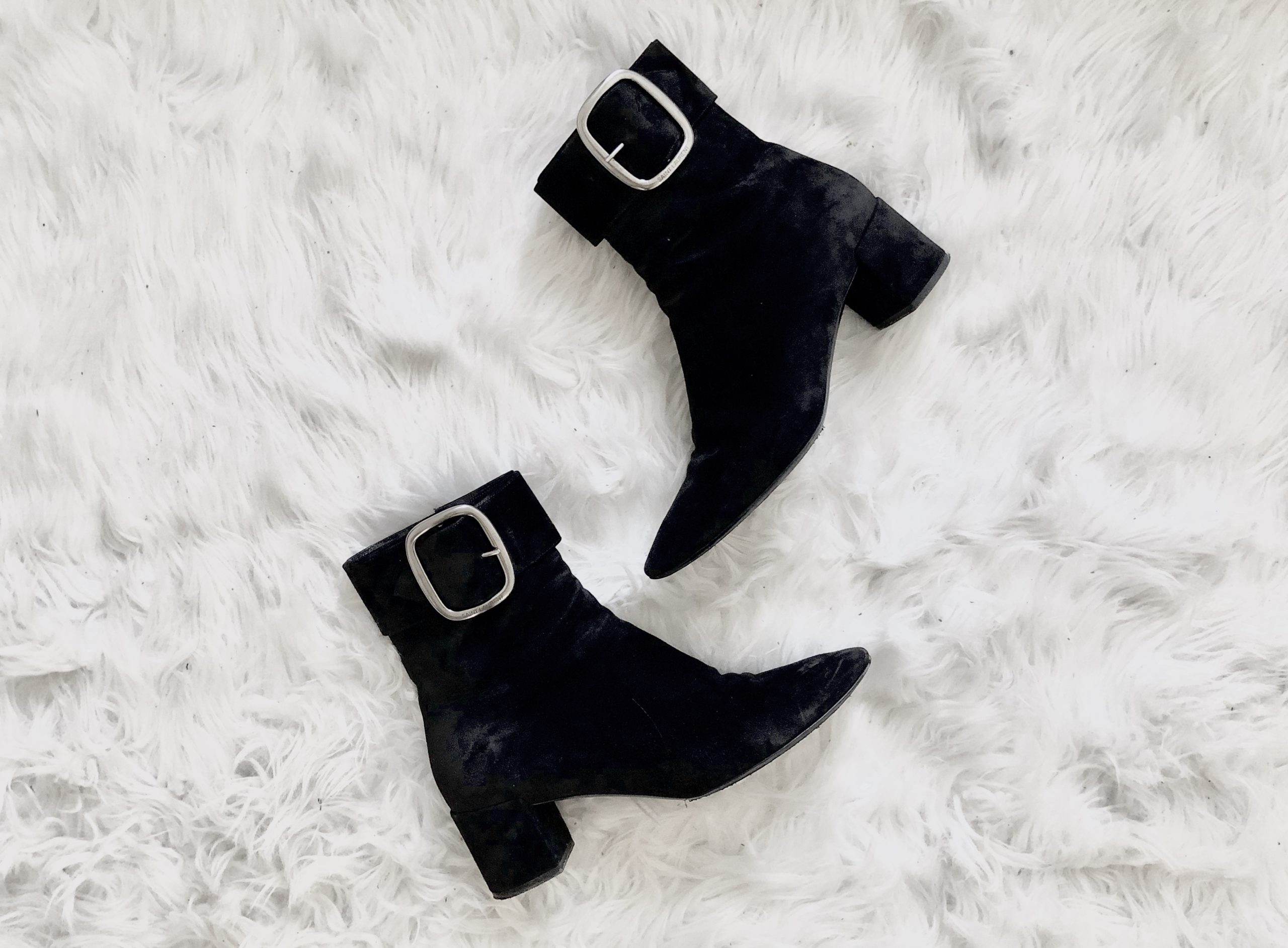 Saint Laurent Joplin Suede Black Buckle Boots