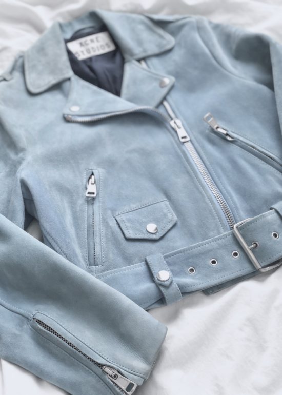 Acne Studios turquoise leather jacket zip