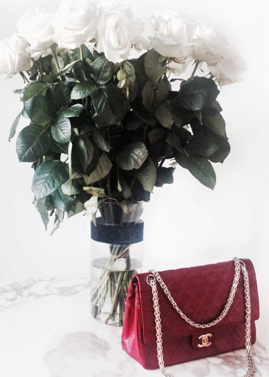 Chanel-Vintage-Red-Chain-Bag-White-roses-Bodrum-vase