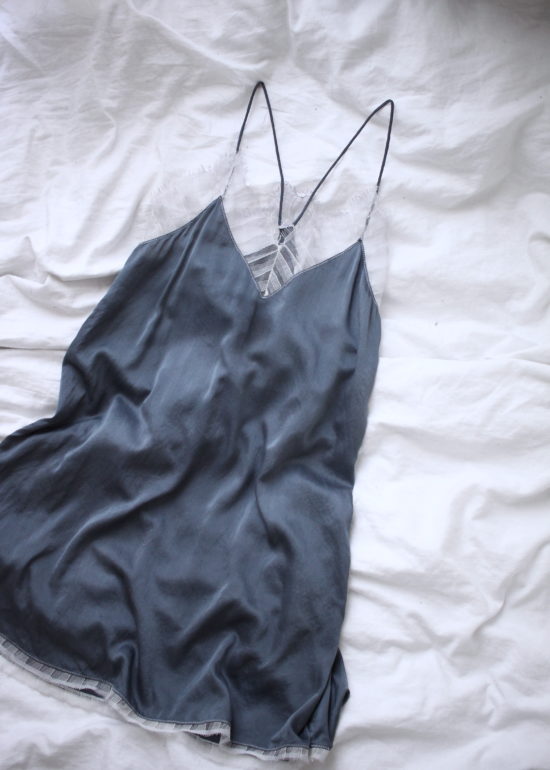 IRO blue silver silk cami dress flatlay