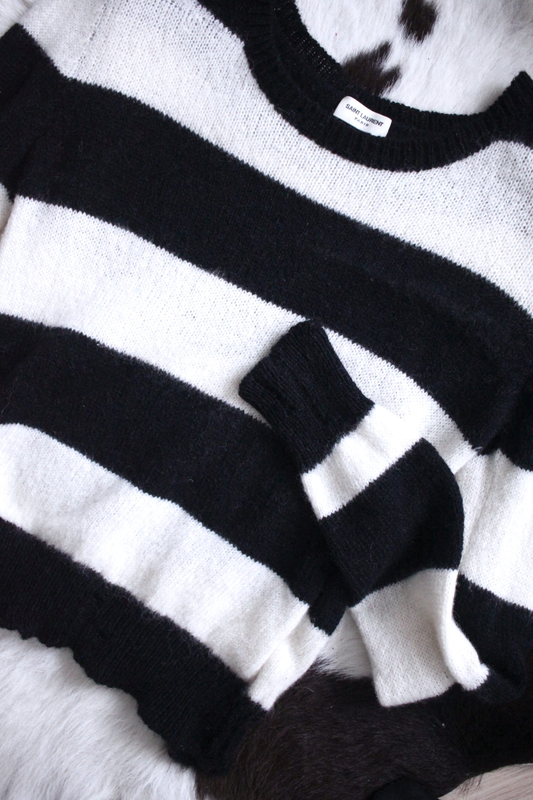 Saint Laurent stripe knit black white crop flatlay