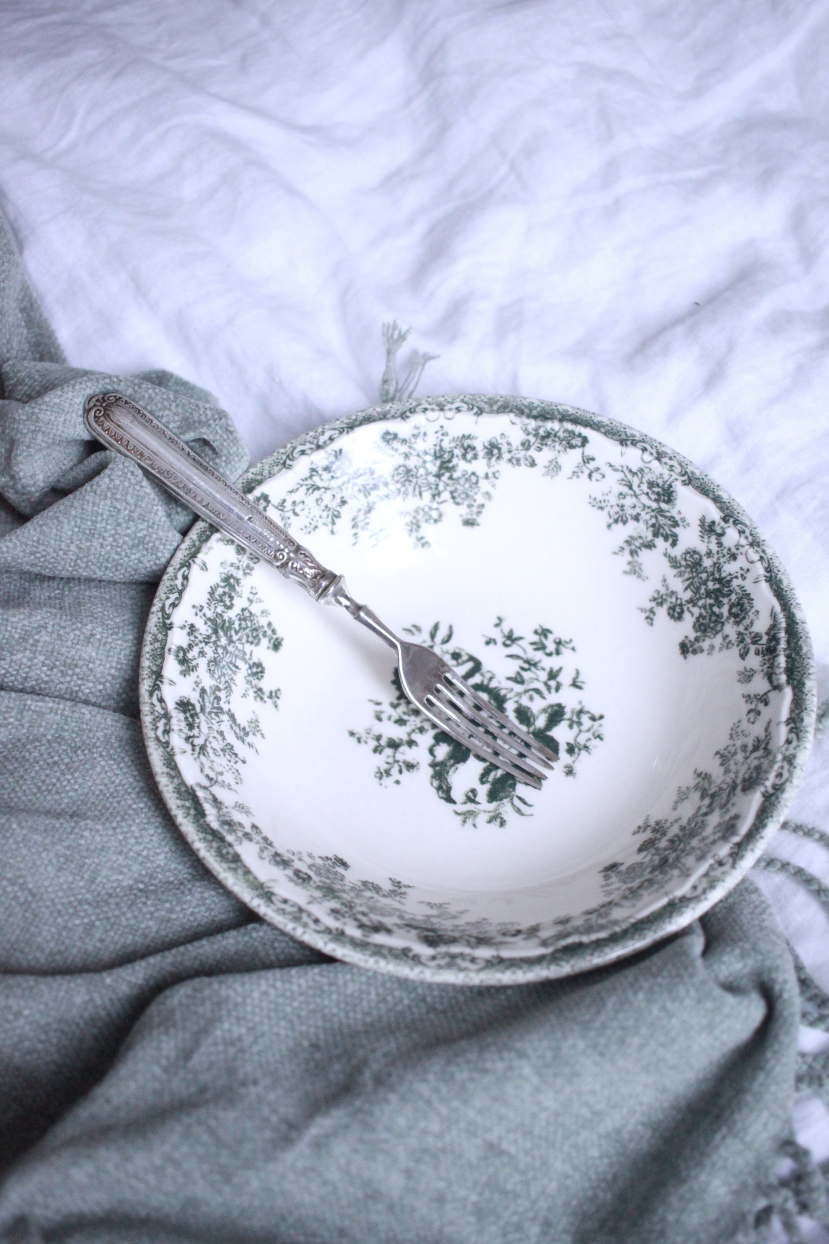 Zara Home Bowl Green Faience Vintage Silver Fork