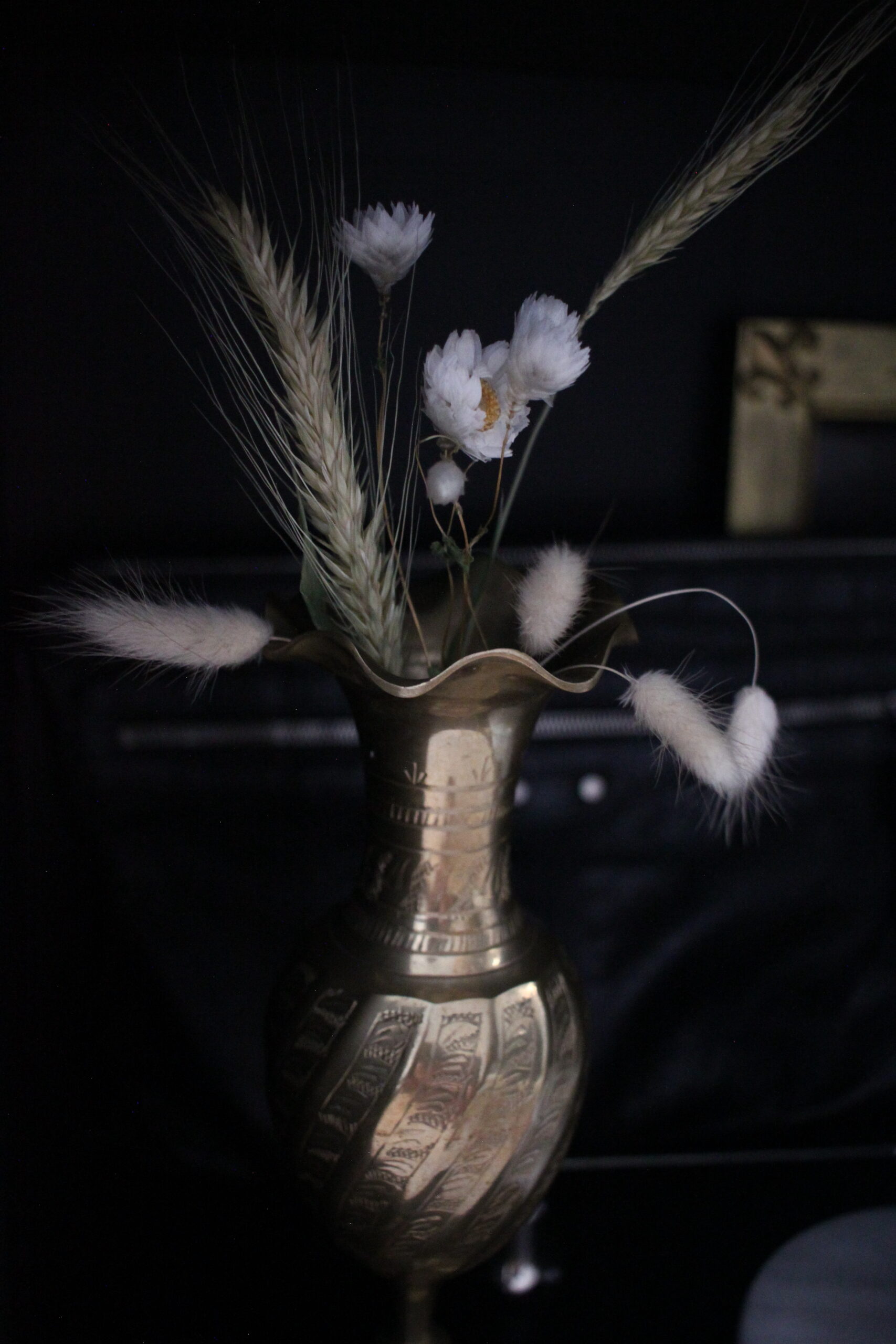 Brass vase flowers