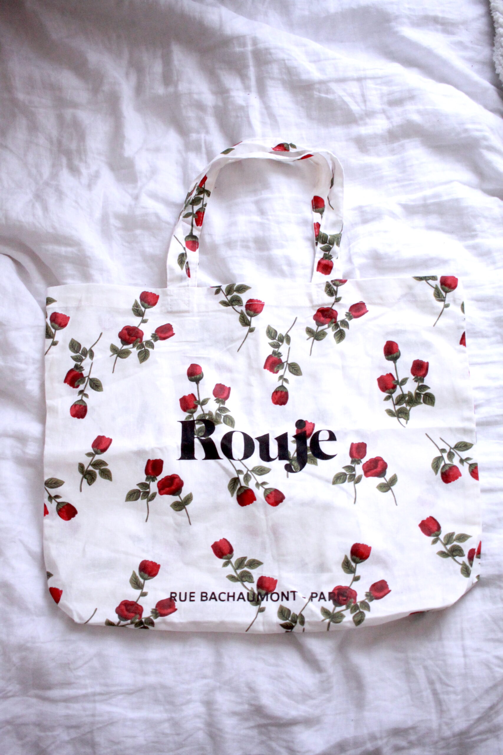 Rouje floral red cream tote bag