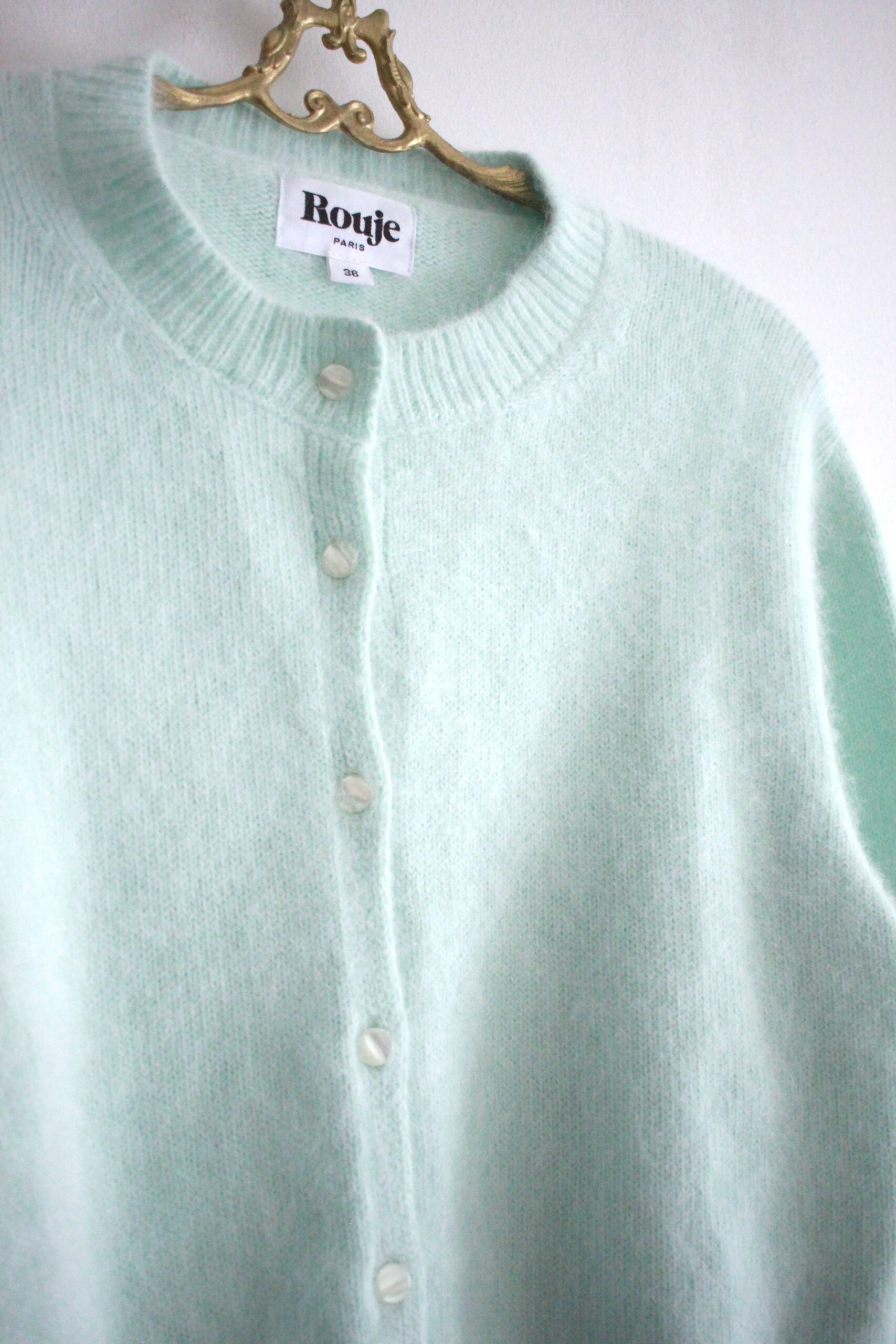 Rouje knit cardi angora mint green