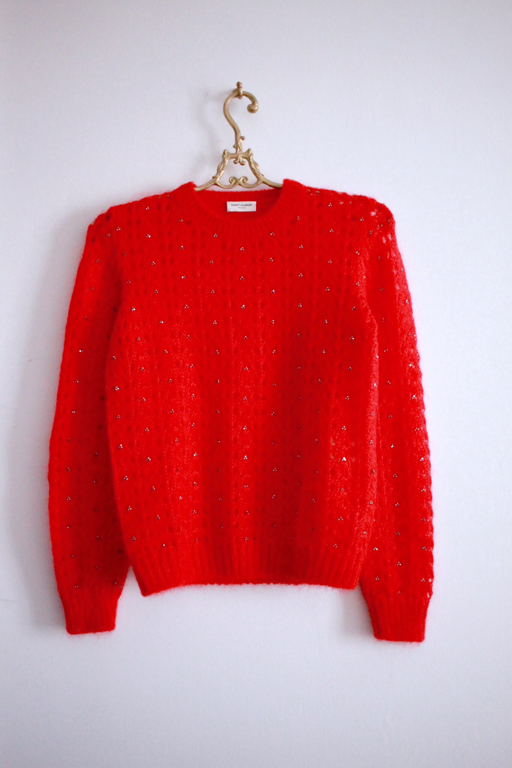 Saint Laurent red mohair knit strass wool