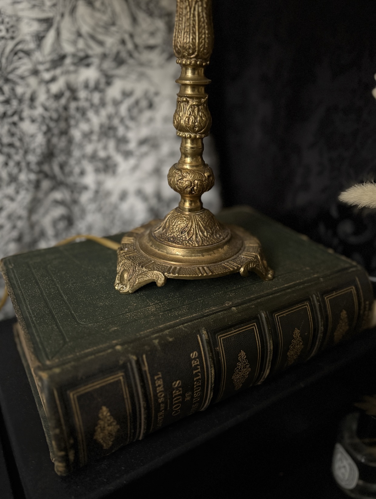 Golden old lamp Green books old